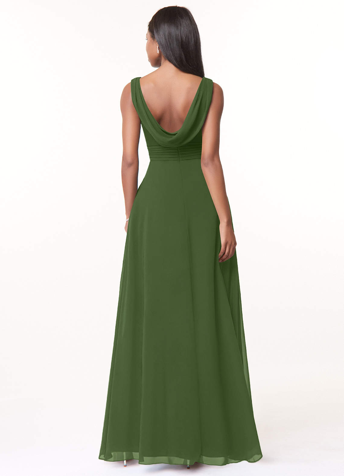 Azazie Karina Bridesmaid Dresses Olive A-Line Pleated Chiffon Dress image1