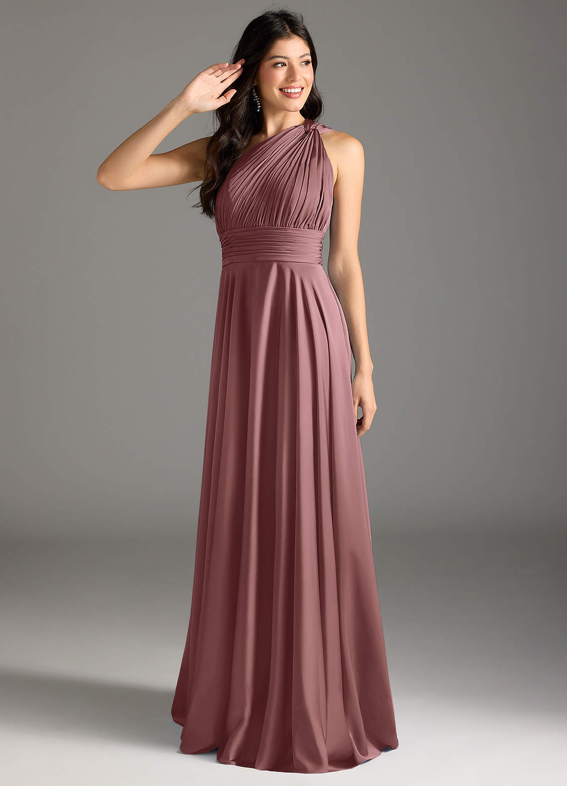 Azazie Charlize Bridesmaid Dresses Vintage Mauve A-Line One Shoulder Stretch Satin Dress image1