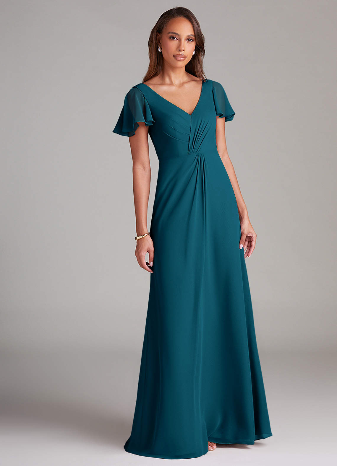 Azazie Soren Abiti da Damigella Abito A-Line in Chiffon Increspato Blu Inchiostro image1