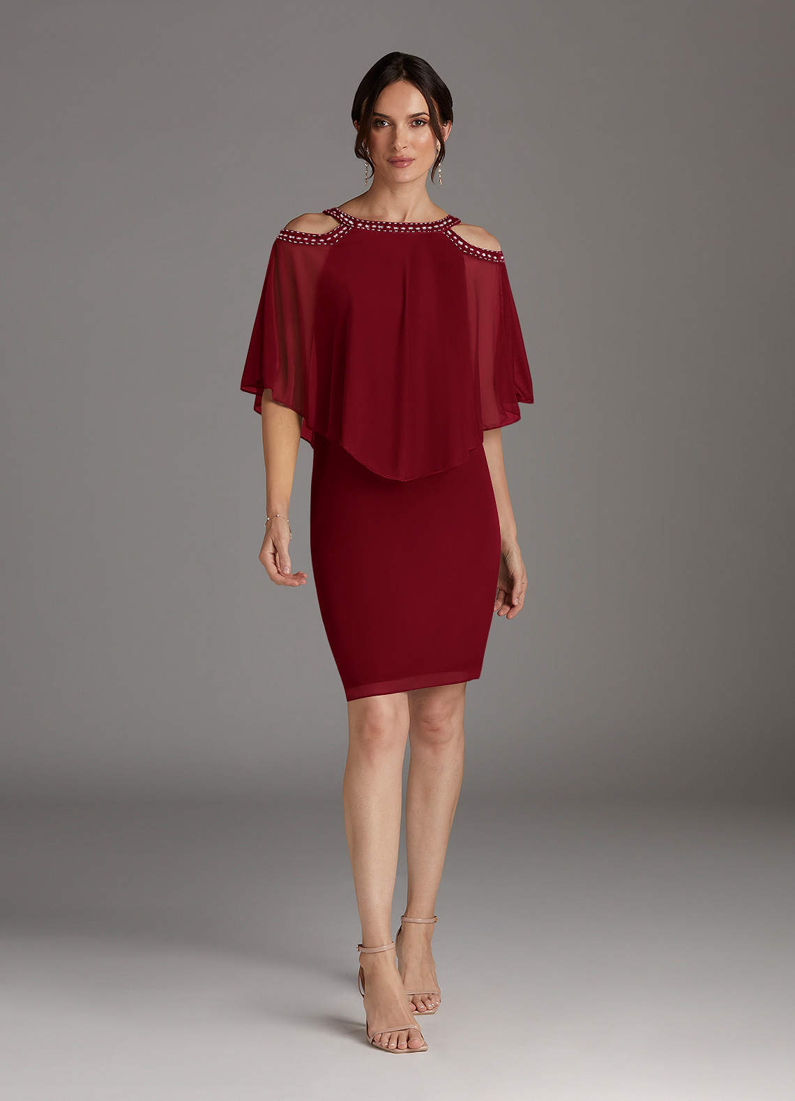 Azazie Junibee Mother of the Bride Dresses Burgundy Sheath Sequins Mesh Dress image1