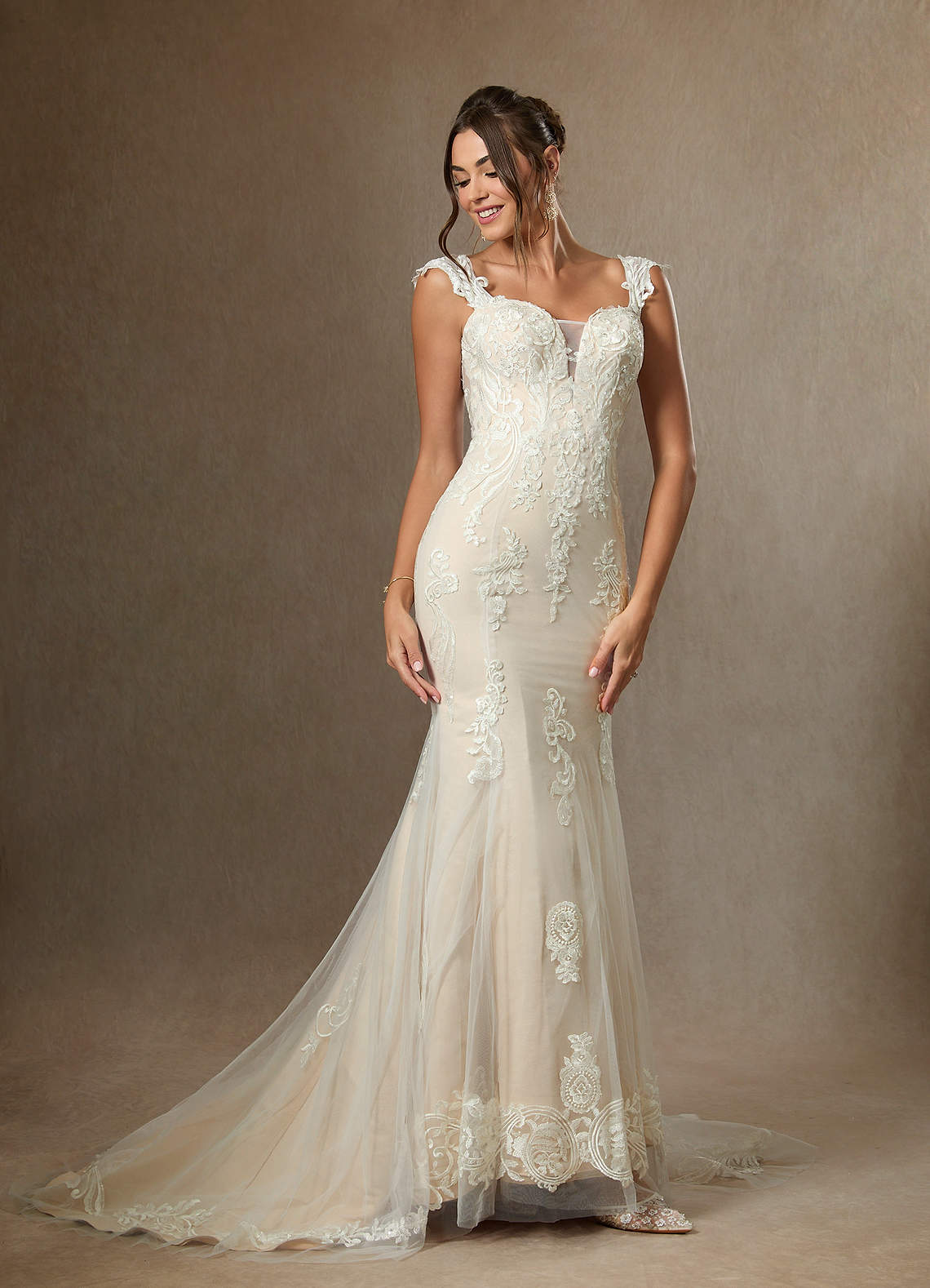 Azazie Roux Wedding Dresses Diamond White Champagne Mermaid Sequins Satin Dress image1