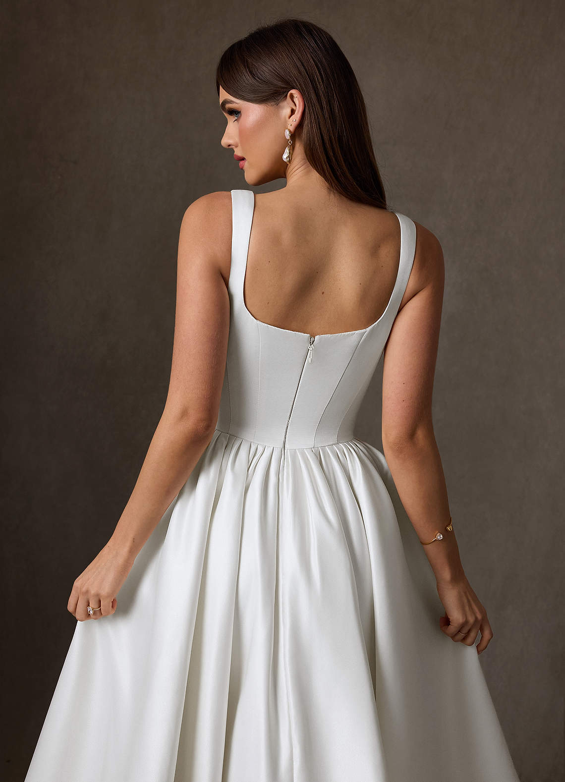 Azazie Verina Wedding Dresses Diamond White A-Line with Pockets Satin Dress image5