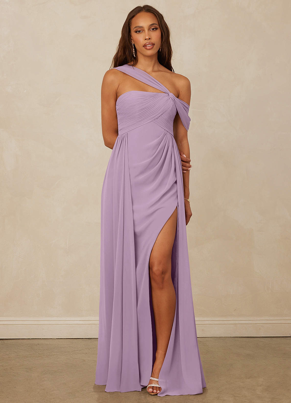 Christian Siriano Bridal for Azazie 1014 Bridesmaid Dresses Wisteria A-Line Off the Shoulder Chiffon Dress image1