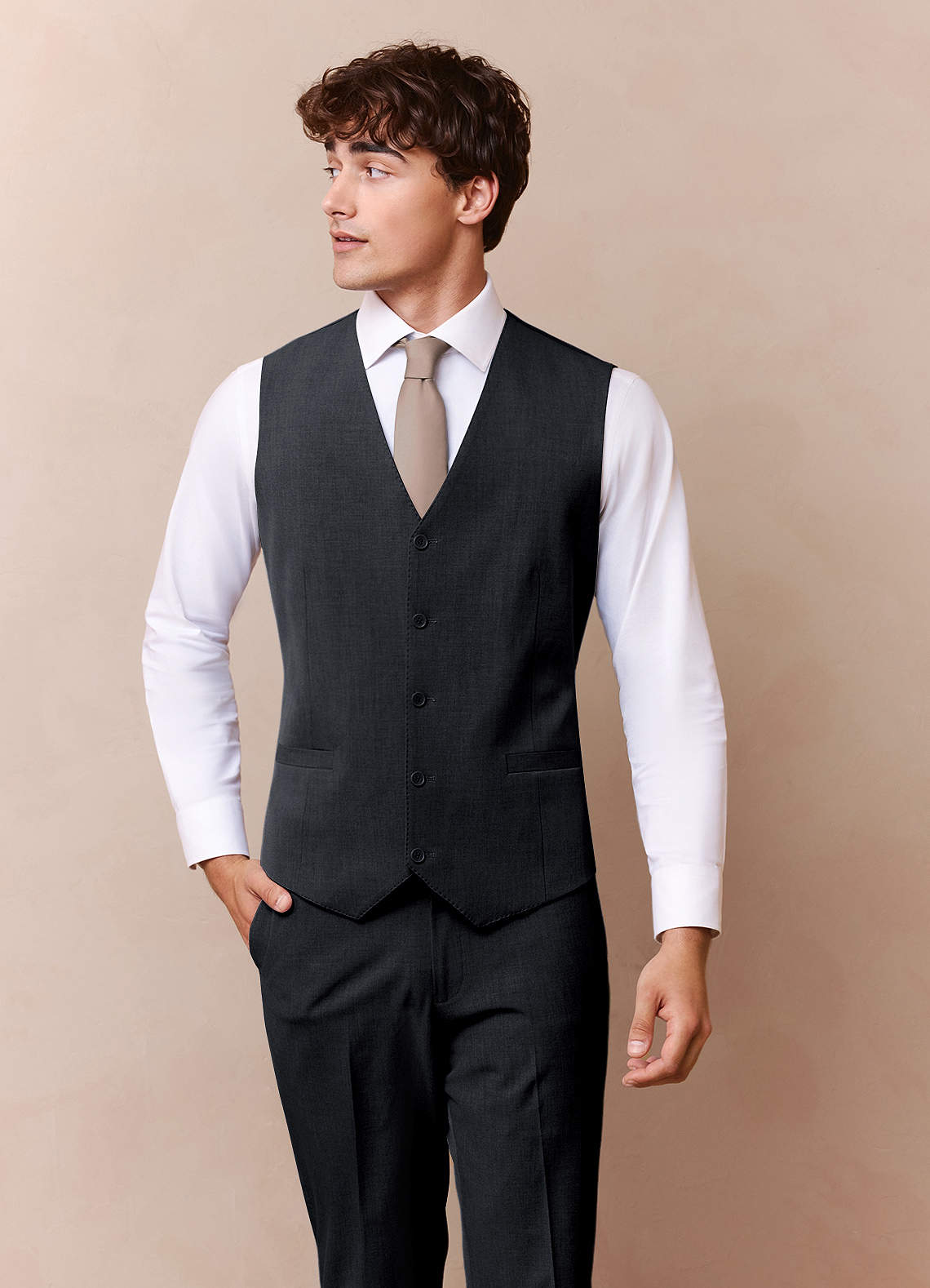 front Savile Charcoal Wool Blend Suit Vest