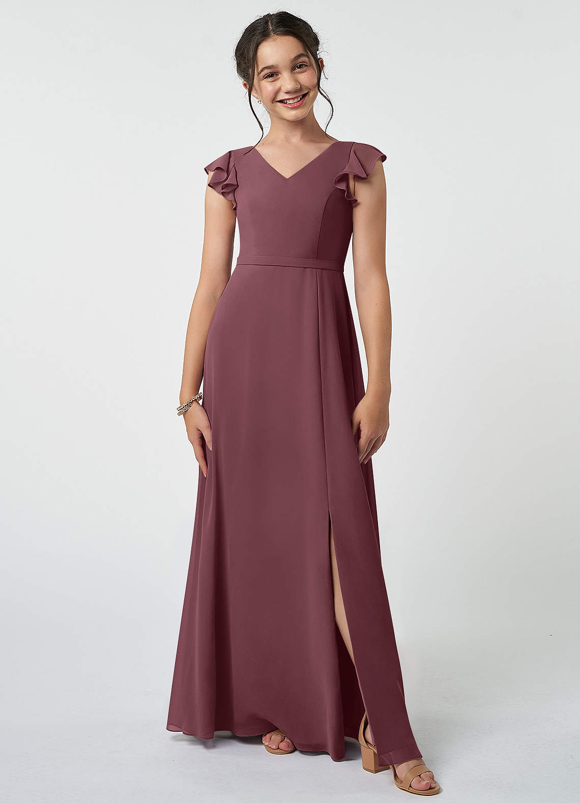 Azazie Claudine Junior Sangria A-Line Pleated Chiffon Dress image1