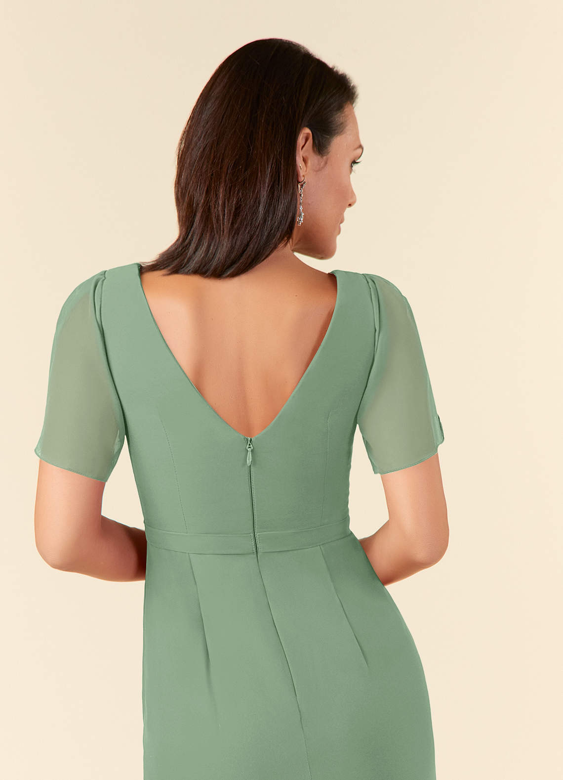 Azazie Marianne Mother of the Bride Dresses Matcha Sheath V-Neck Pleated Chiffon Dress image5