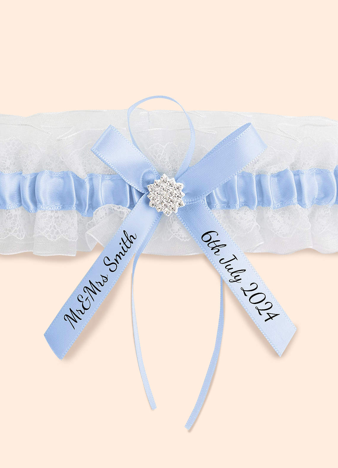 front Personalized Lace Blue Wedding Garter