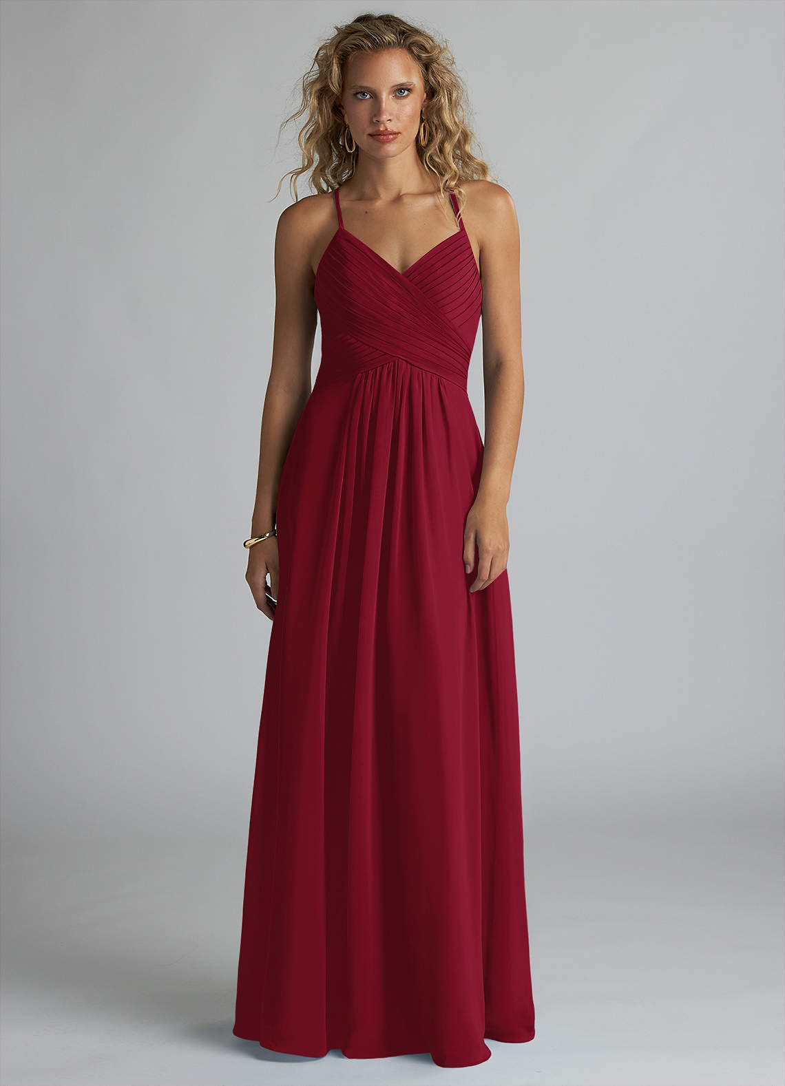 Azazie burgundy bridesmaid chiffon dress with side buy slit, size A10