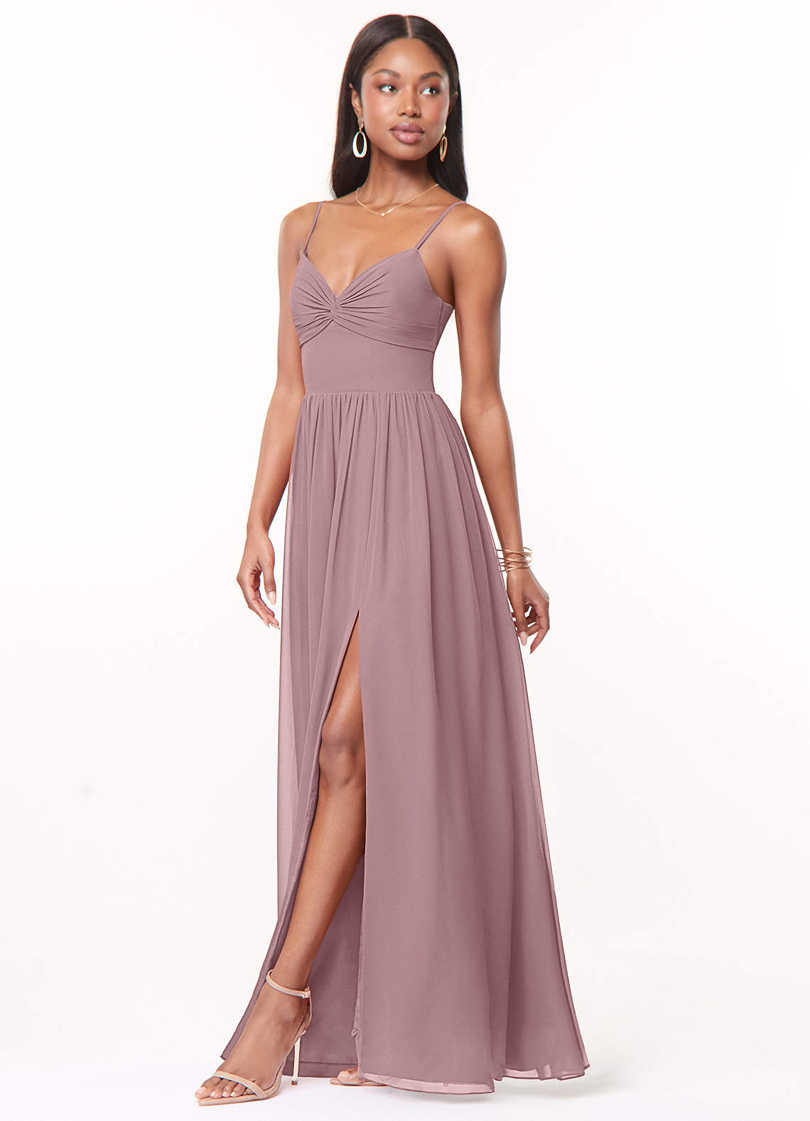 Azazie Zeya Bridesmaid Dresses Dusty Rose A-Line V-Neck Pleated Chiffon Dress image3