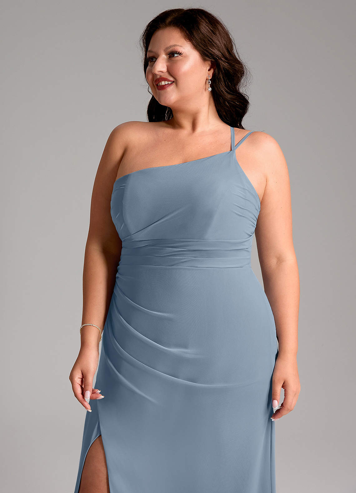 Azazie Eren Bridesmaid Dresses Dusty Blue Sheath One Shoulder Chiffon Dress image12