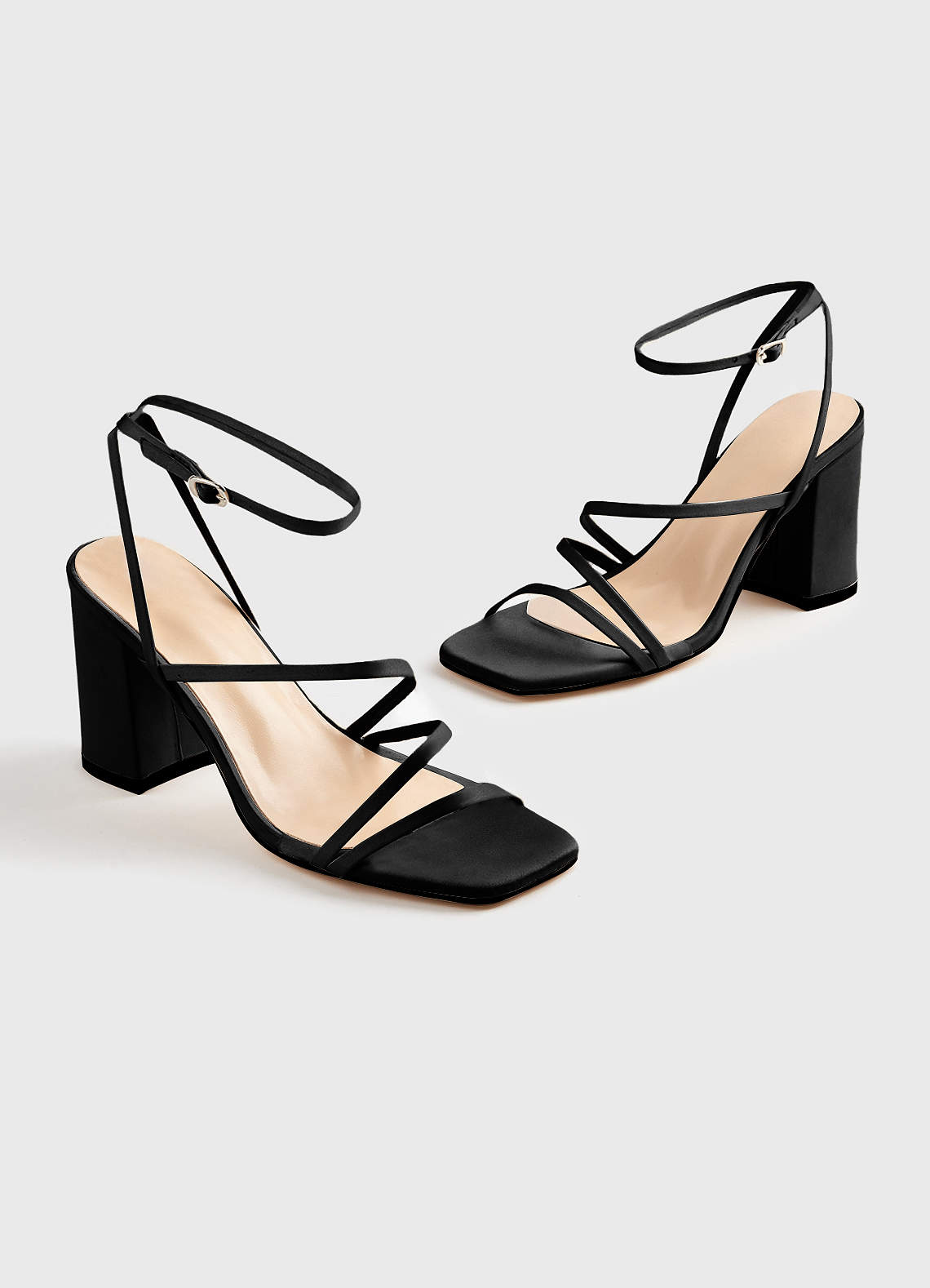 front Matching Color Matte Satin Ankle Strap Block Heel Sandals