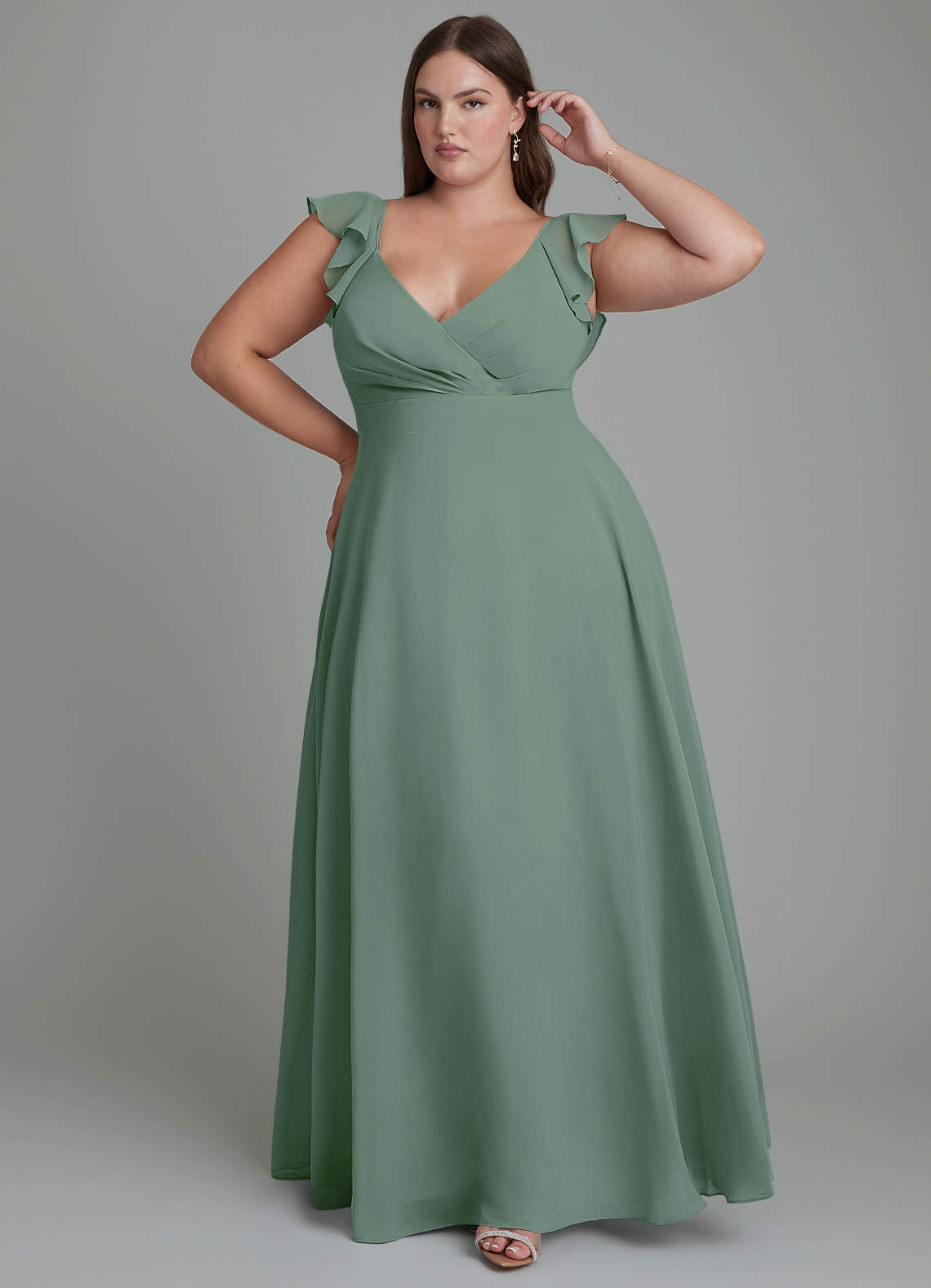 Azazie Leilani Bridesmaid Dresses Eucalyptus A-Line Pleated Chiffon Dress image1