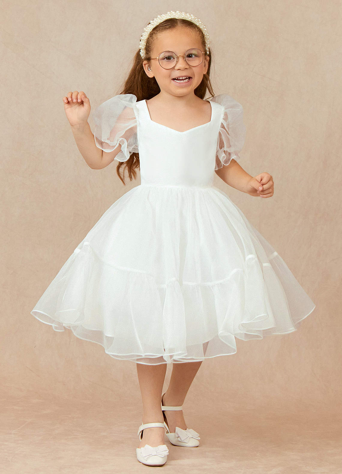 Azazie Lil Debbie Flower Girl Dresses Diamond White Ball-Gown Sweetheart Neckline Organza Dress image1