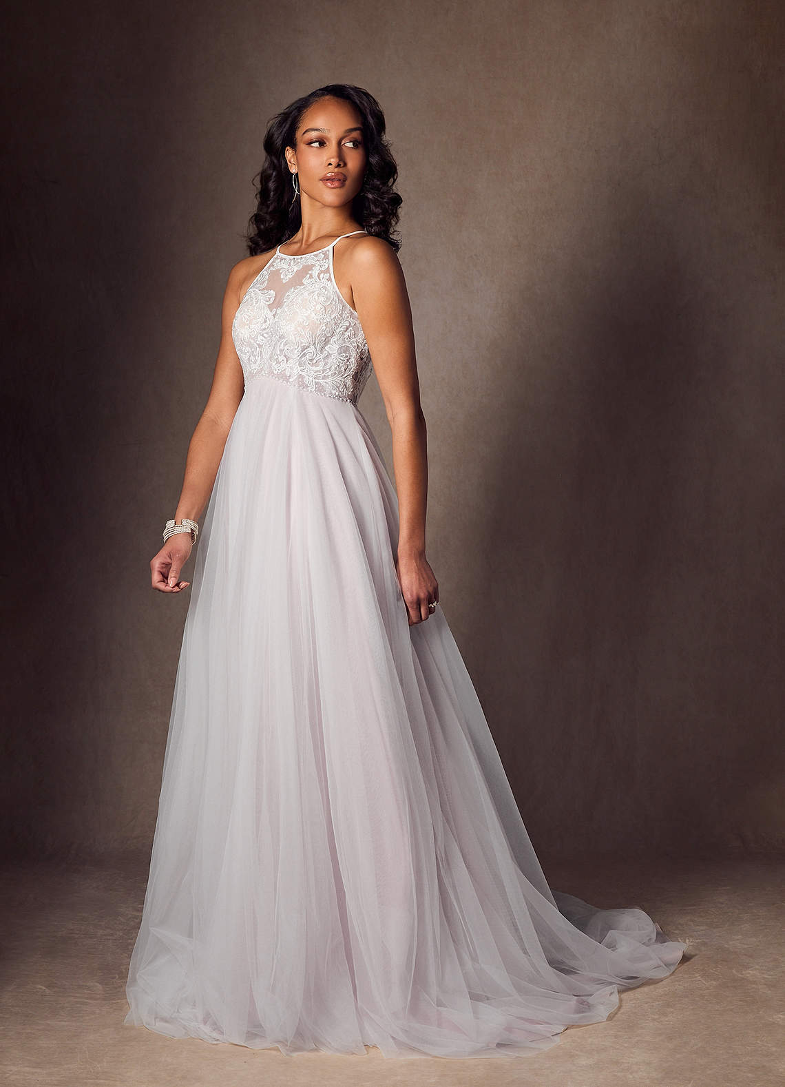 Azazie Odell Lavender Mist A-Line Halter Sequins Tulle Dress | Azazie