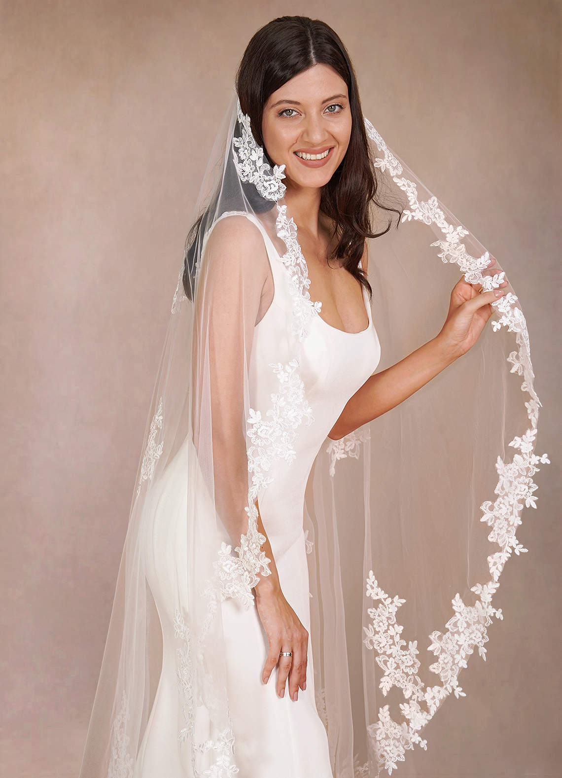 front Diamond and Lace Waltz Veil