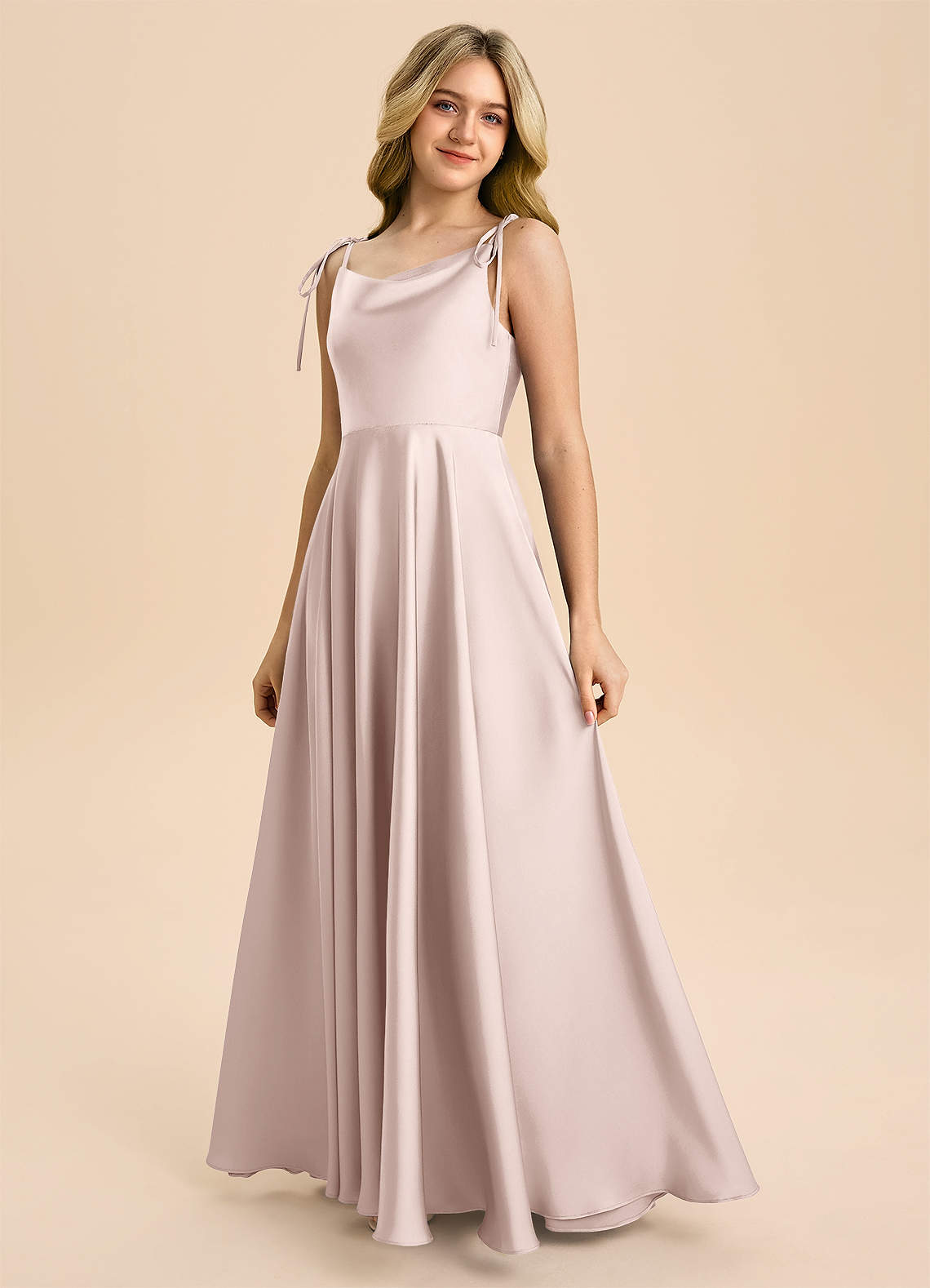 Azazie Popsy Junior Linia A Ukłon Satyna elastyczna Długość podłogi Młodsza druhna Sukienka image5