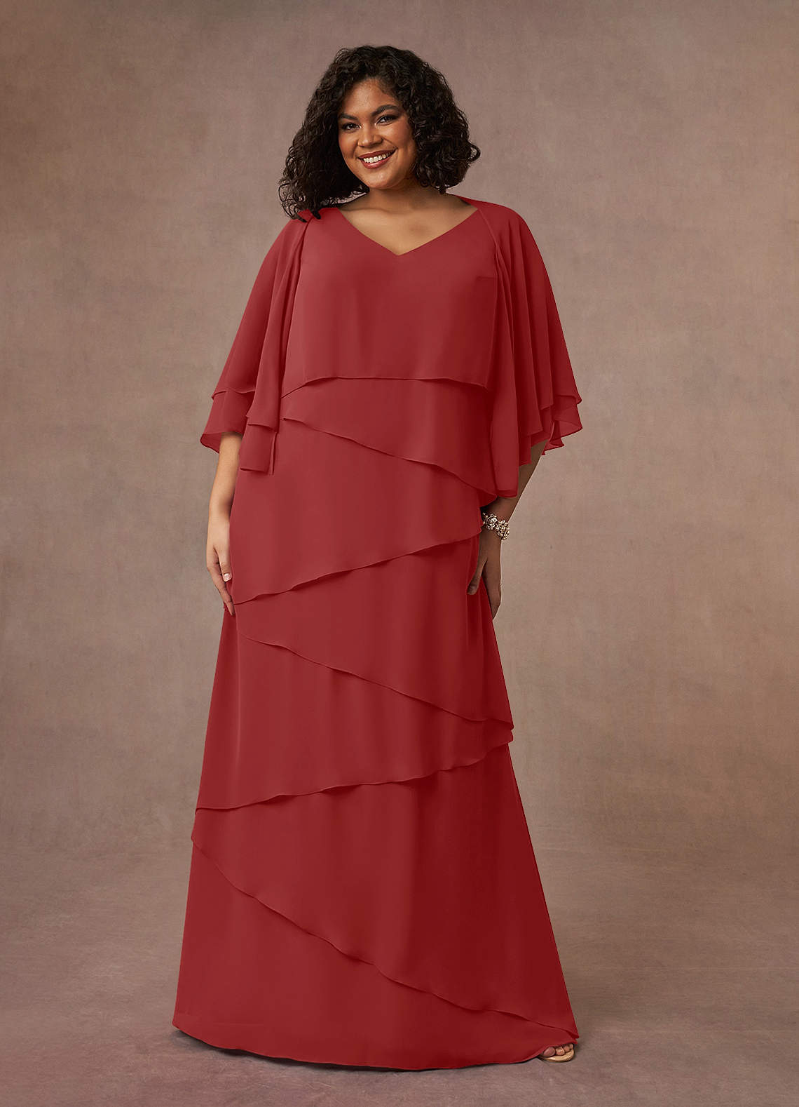 Azazie OHara Mother of the Bride Dresses Rust A-Line V-Neck Chiffon Dress image1