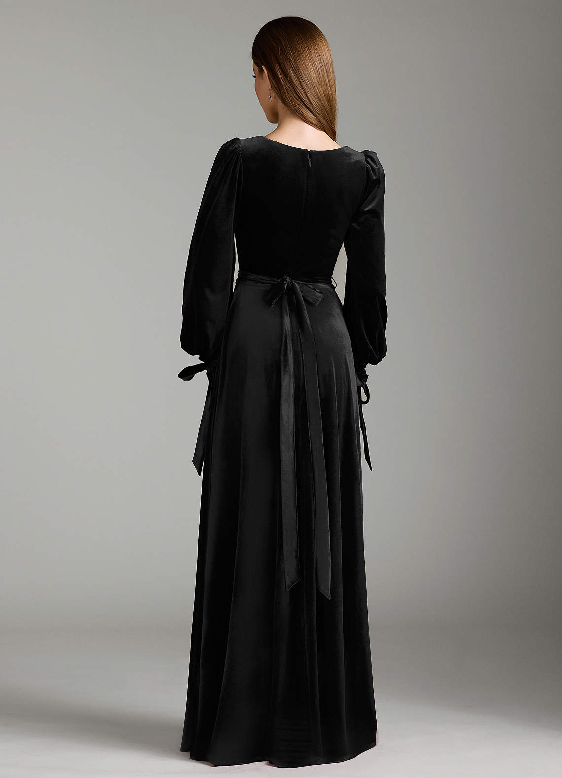 Azazie Leonia Bridesmaid Dresses Black A-Line Long Sleeve Velvet Dress image6