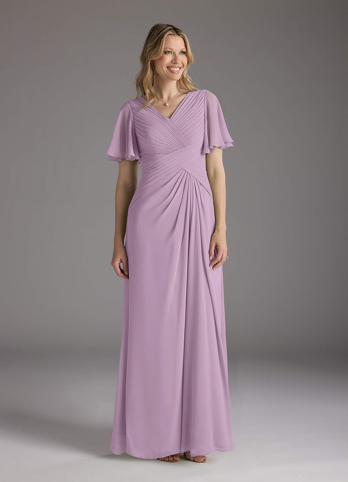 Azazie Morning Glory Mother of the Bride Dresses Wisteria A-Line V-Neck Ruched Chiffon Dress image1