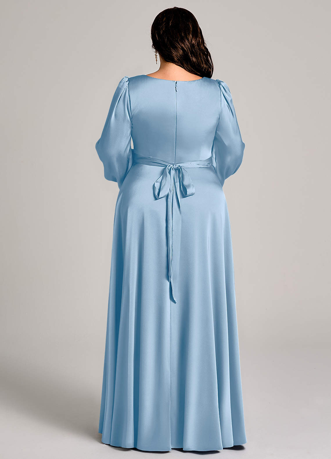 Azazie Leonia Suknie dla druhen Linia A Długi rękaw Satyna elastyczna Do ziemi Sukienka image12