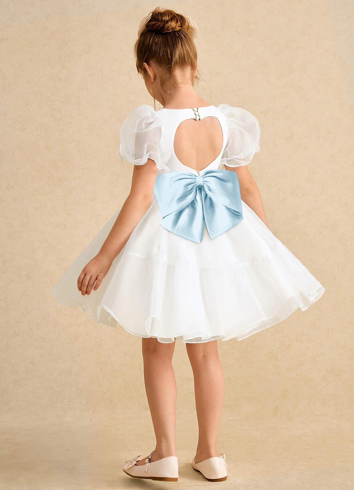 Azazie Debbie vestidos de niña de las flores Vestido de Marfil Azul Cielo de Organza de Princesa con Escote de Corazón image8