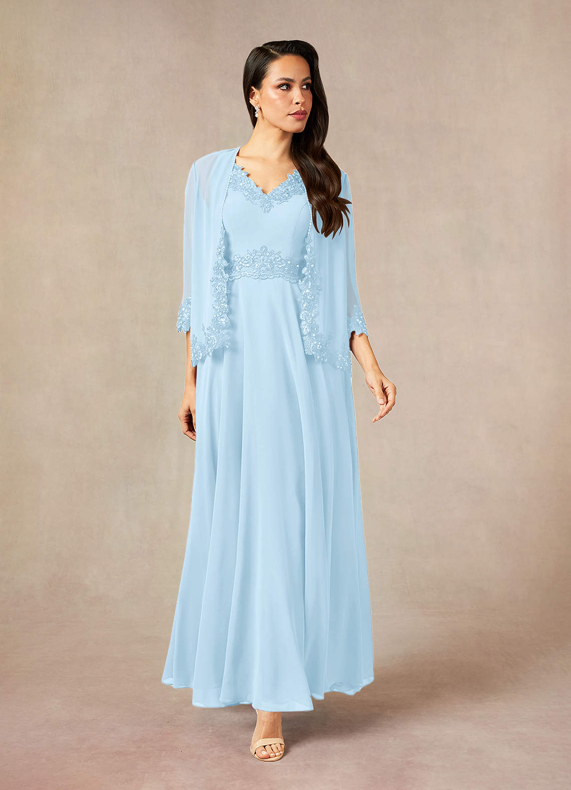 Azazie Devana Mother of the Bride Dresses Sky Blue A-Line Sequins Chiffon Dress image1