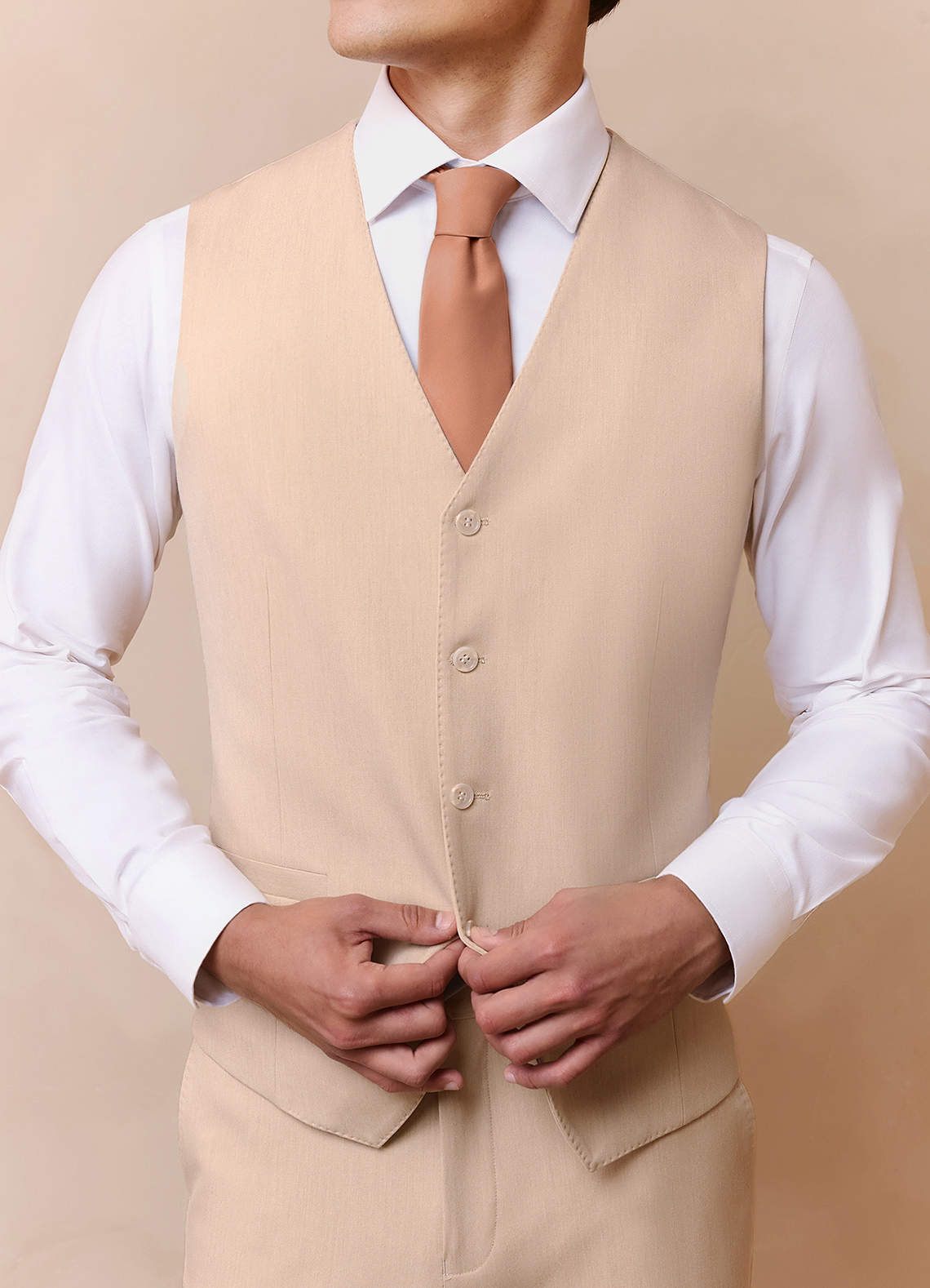 front Savile Tan Wool Blend Suit Vest