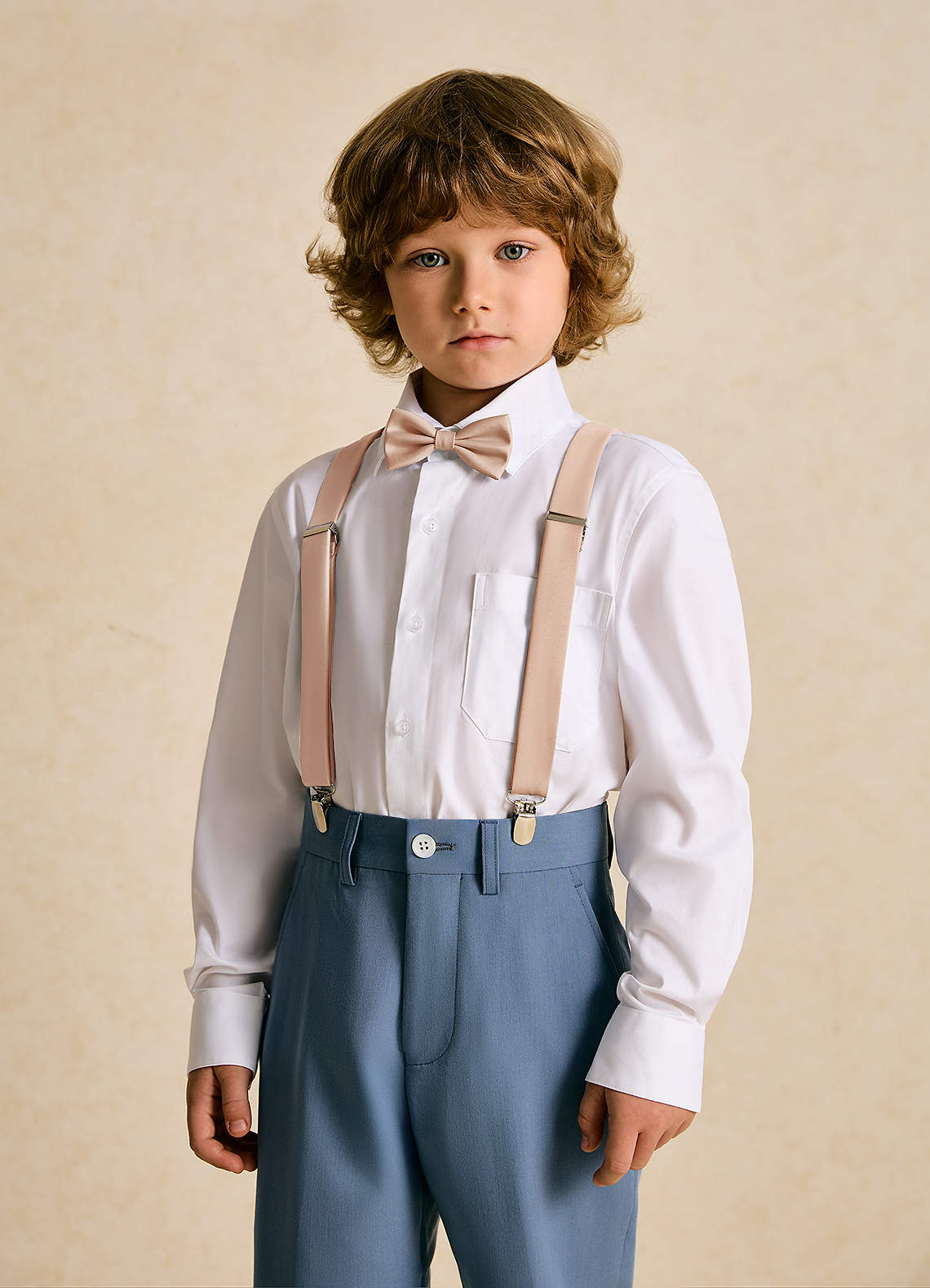 front Boy's Matching Matte Satin Bow Tie & Suspenders Set