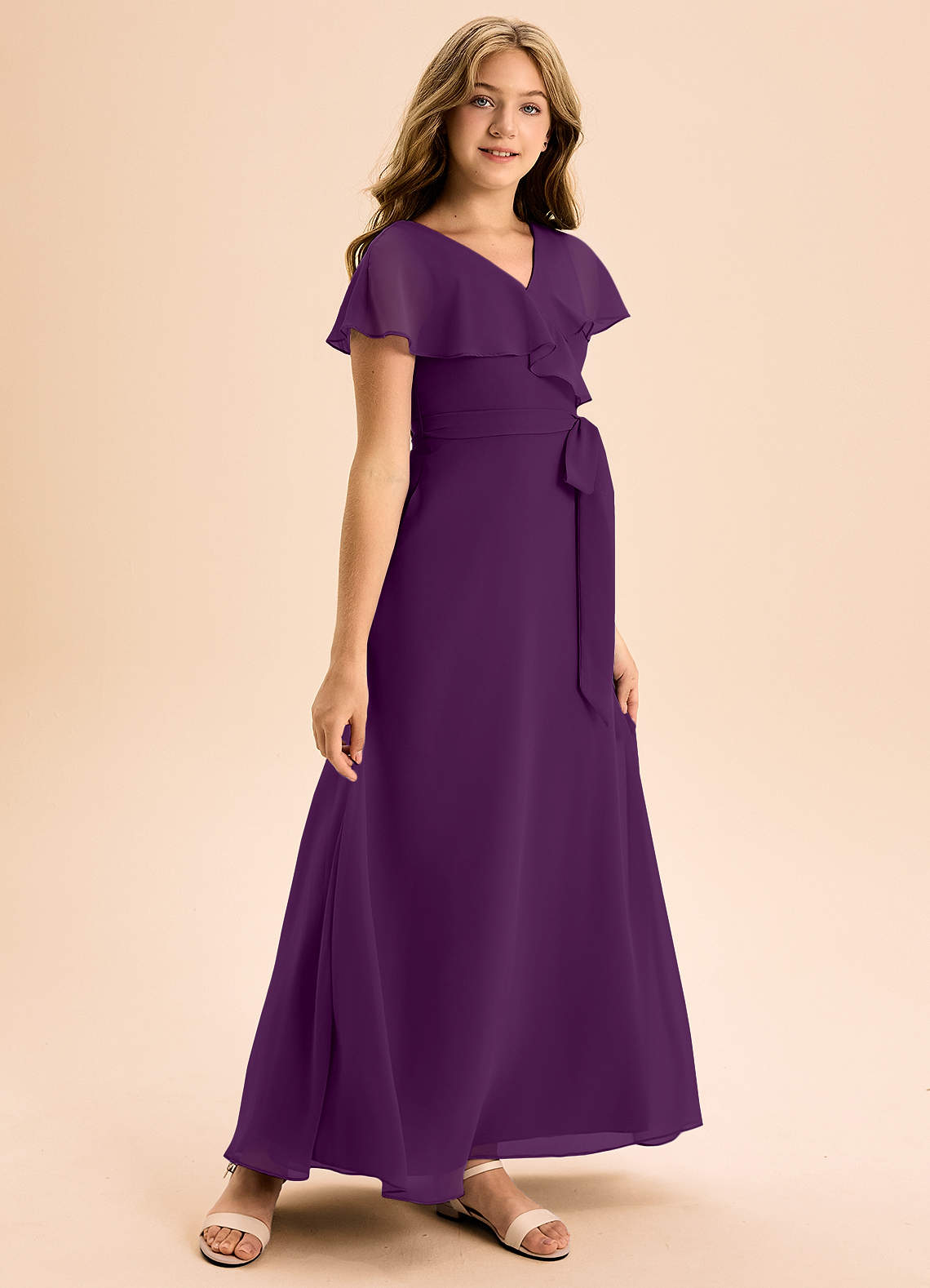 Azazie Lainey Junior Grape A-Line with Pockets Chiffon Dress image1