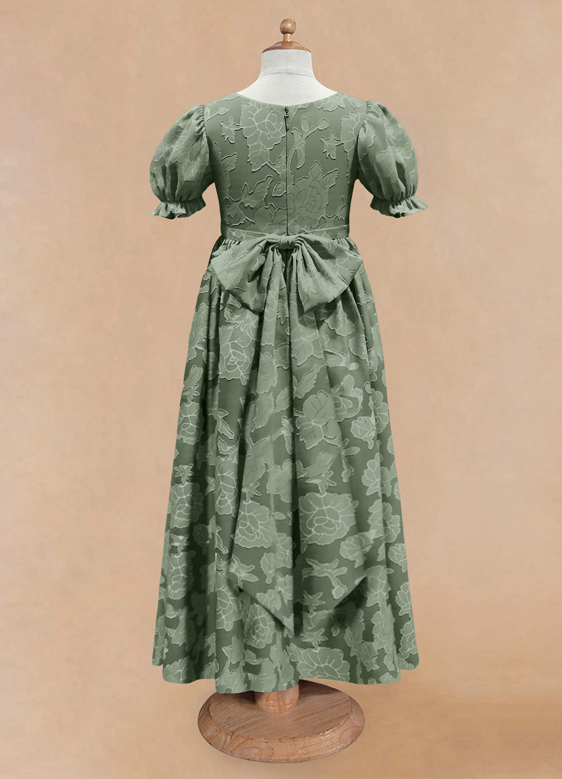 Azazie Joss Blumenmädchenkleider A-Linie mit ärmel Blumen-Burnout Kleid Matcha image4