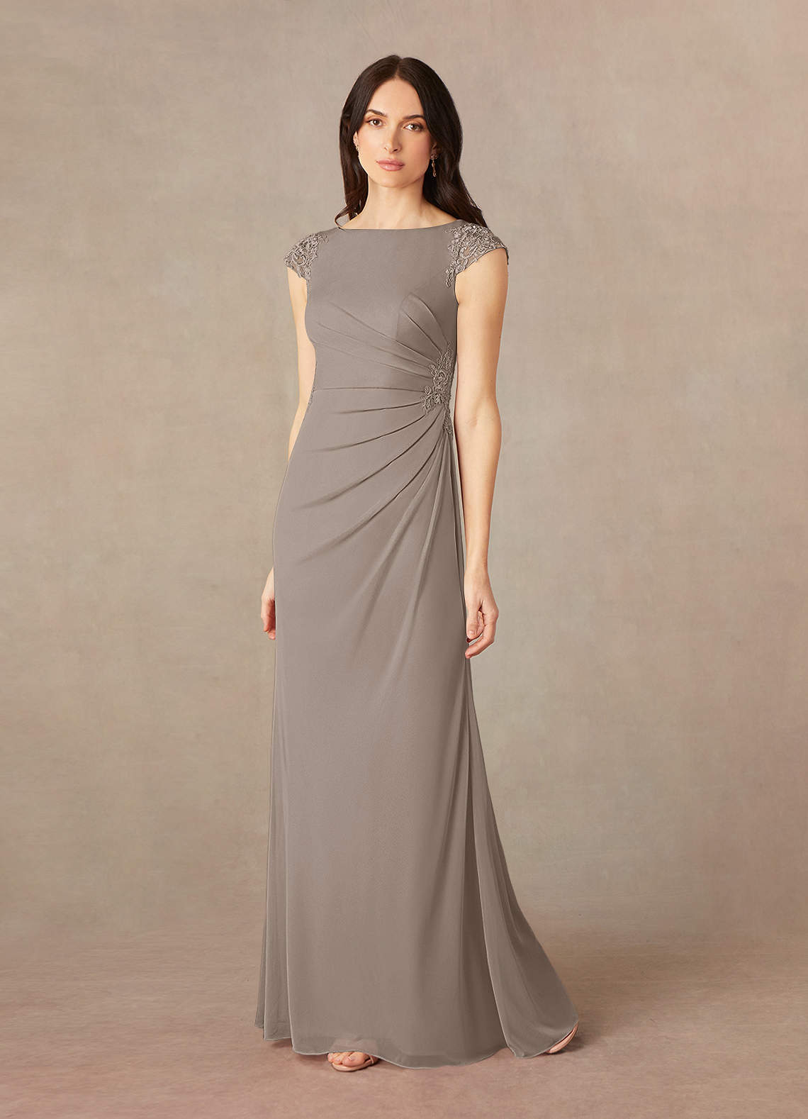 Azazie Janie Mother of the Bride Dresses Taupe Mermaid Lace Dress image1