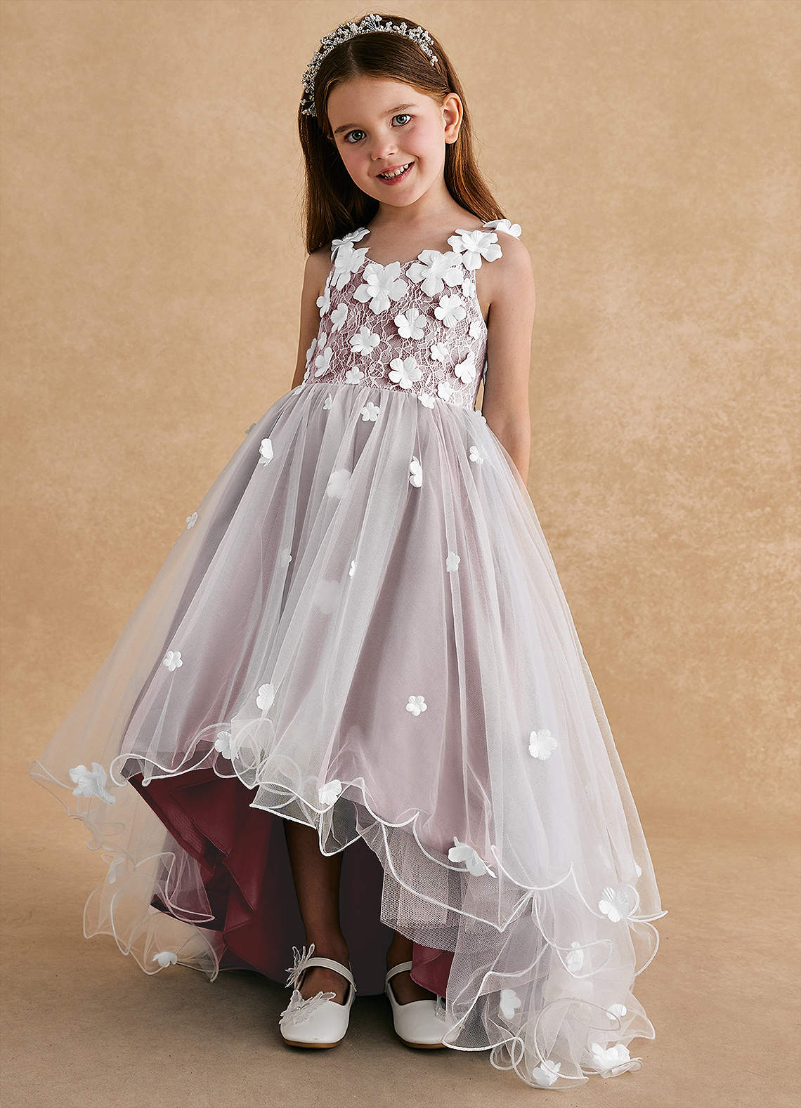 Azazie Celia Flower Girl Dresses Dusty Rose A-Line Lace Tulle Dress image4