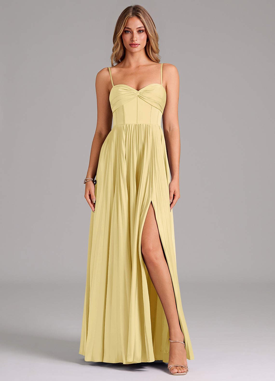 Azazie Tyla Bridesmaid Dresses Lemon Sorbet A-Line Sweetheart Neckline Stretch Satin Dress image1