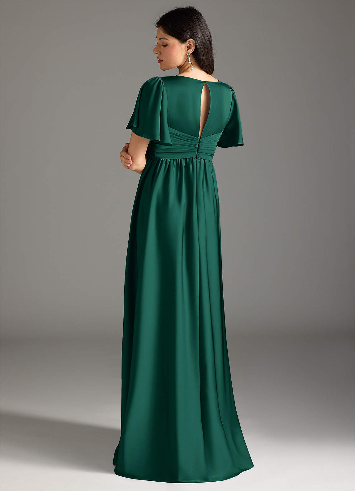 Azazie Verna Maternity Bridesmaid Dresses A-Line Ruched Stretch Satin Floor-Length Dress image1