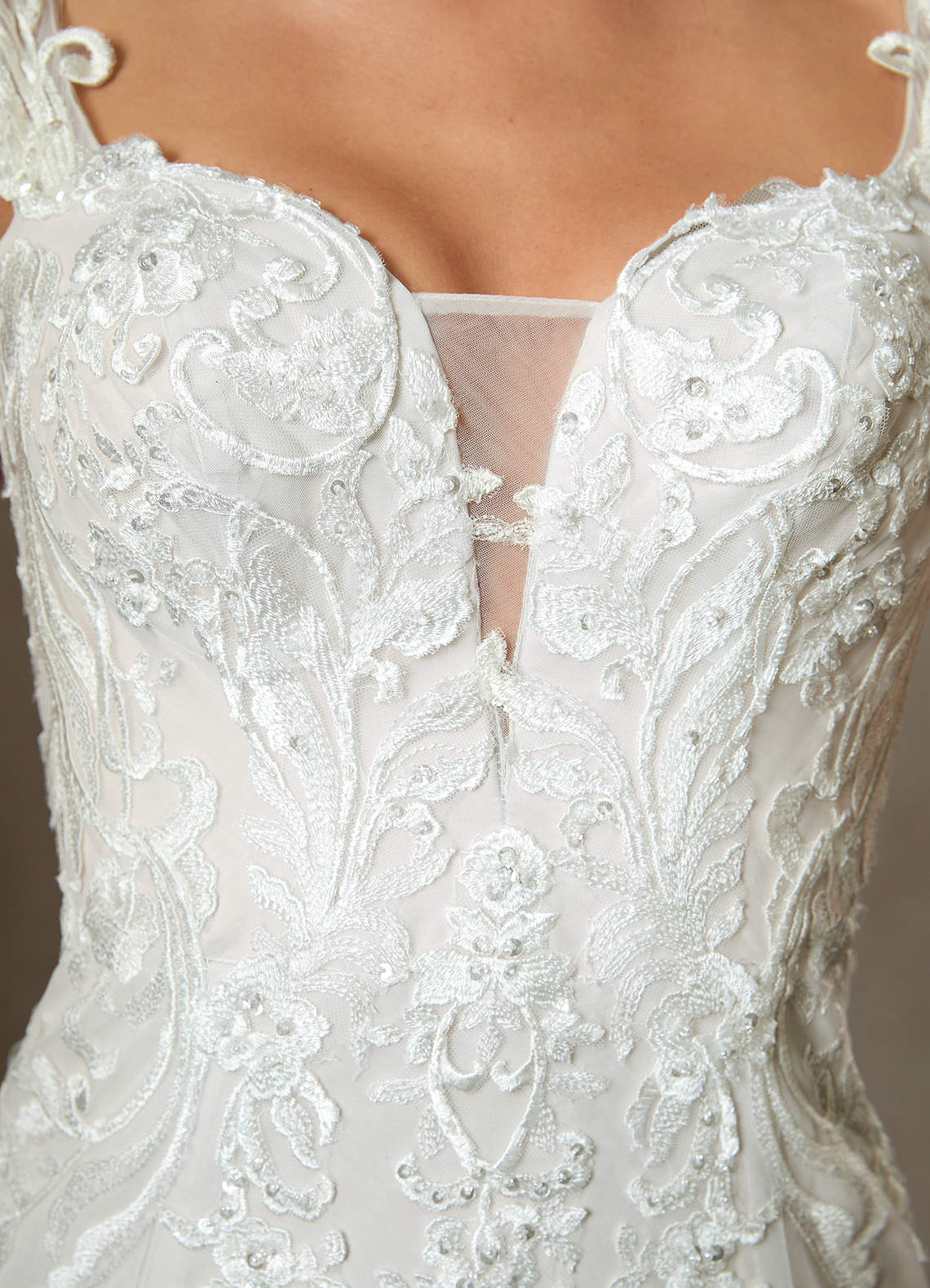 Azazie Roux Robes de mariée Robe Sirène en Satin Paillettes Blanc De Diamant image1