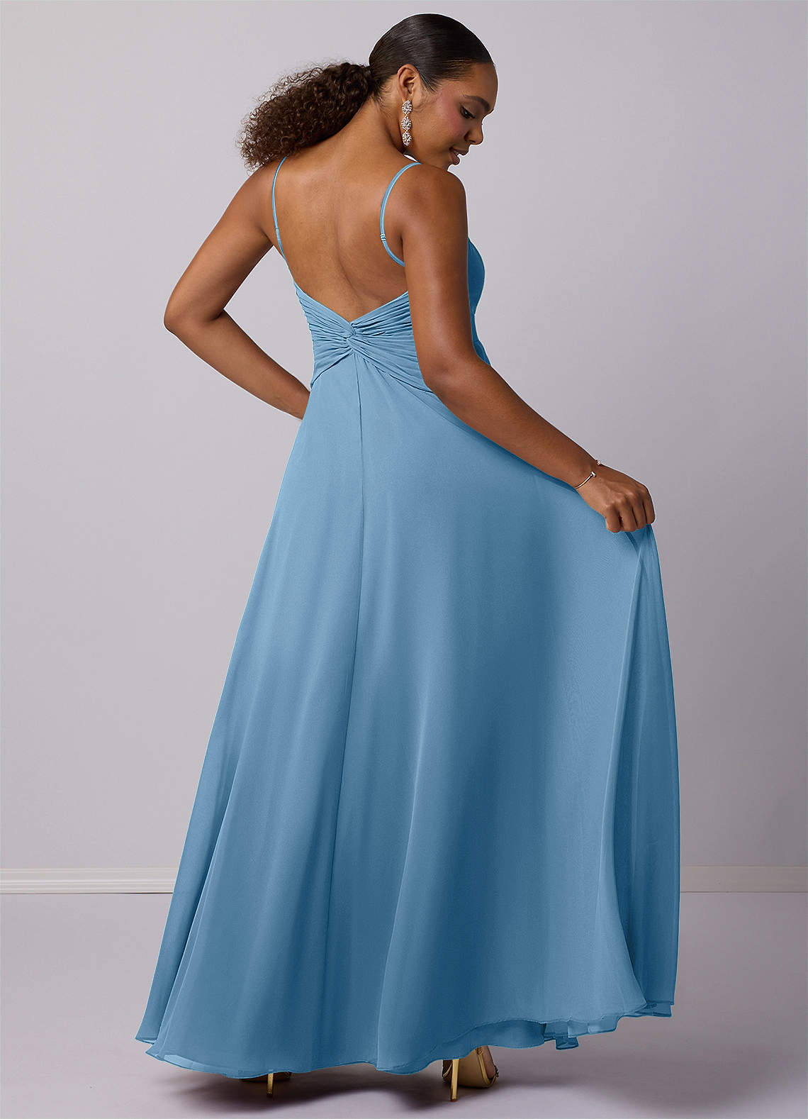 Barbie ♥ Azazie Brautjungfernkleider A-Linie Chiffon Kleid Stahlblau image5