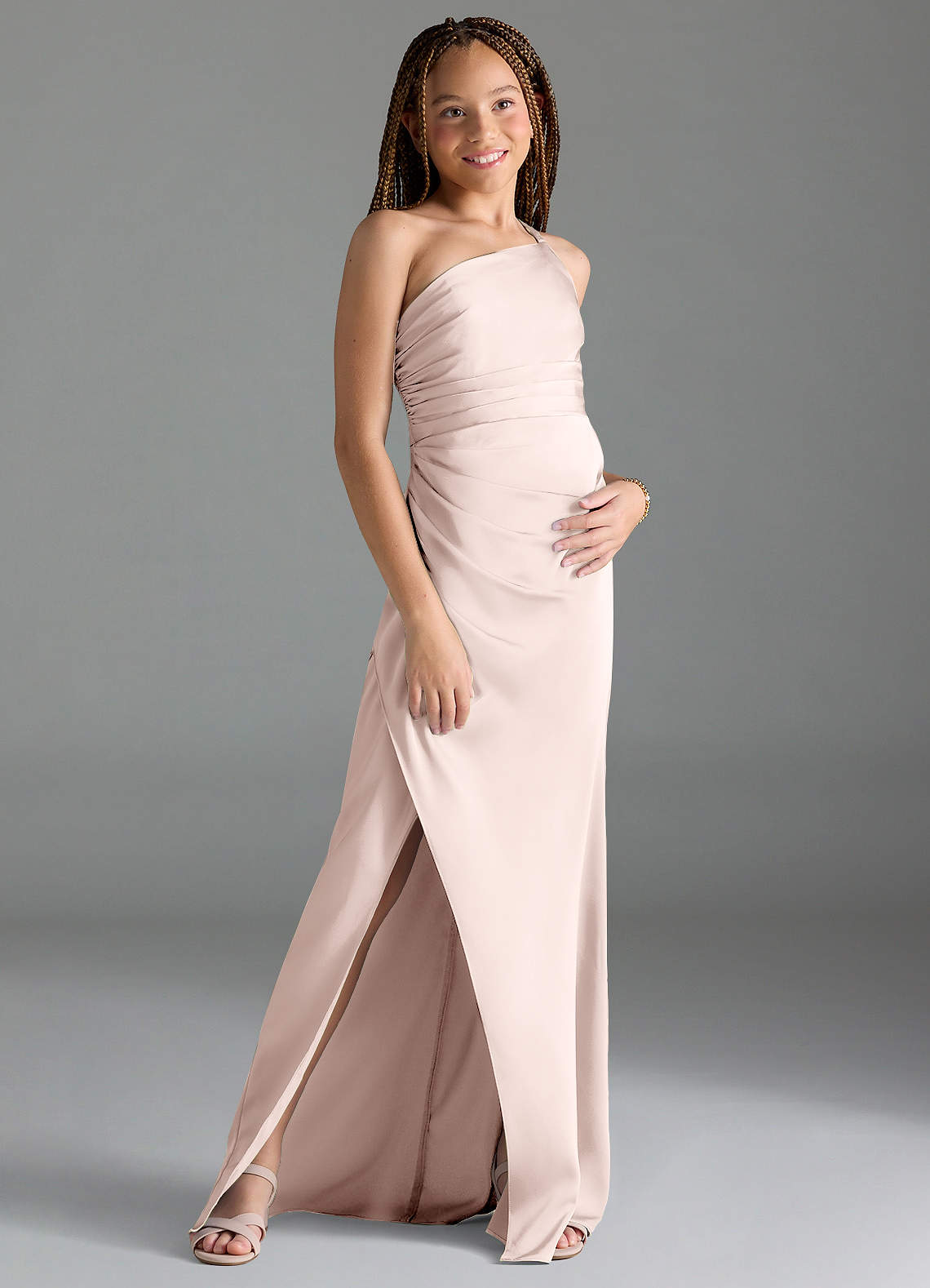 Azazie Eren Junior Vestido Rosa Corado de Cetim elástico de Bainha com Plissado image2