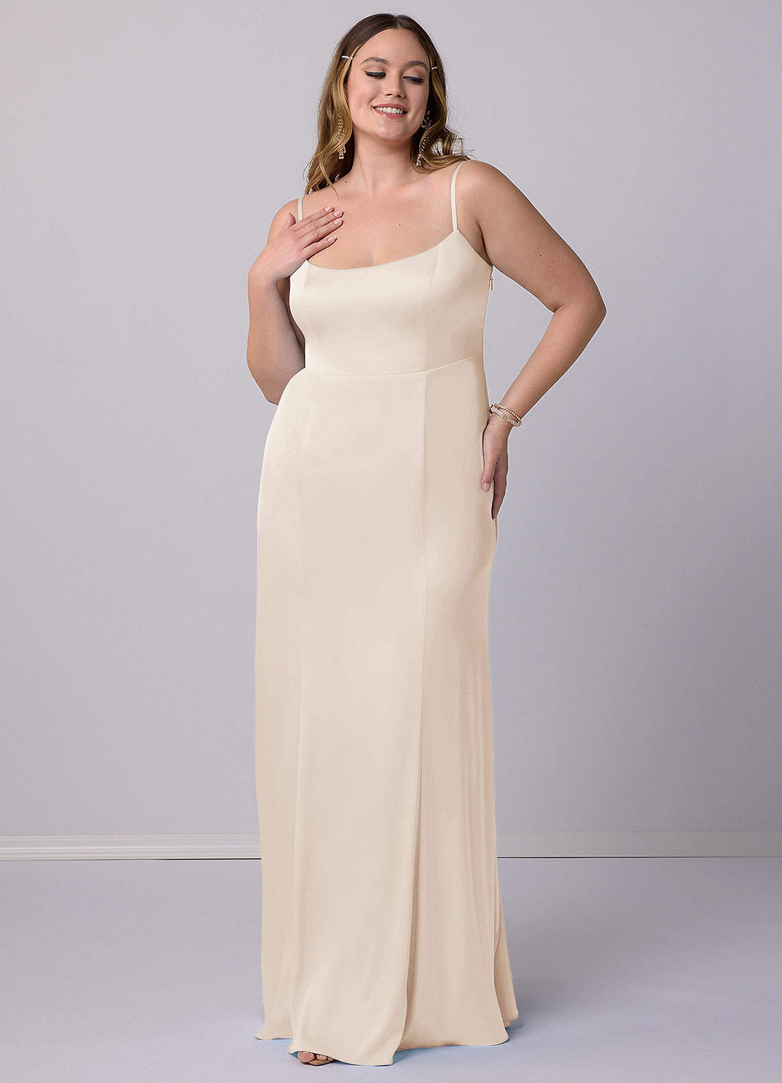 Barbie ♥ Azazie Bridesmaid Dresses White Alabaster Mermaid Bow Stretch Satin Dress image7