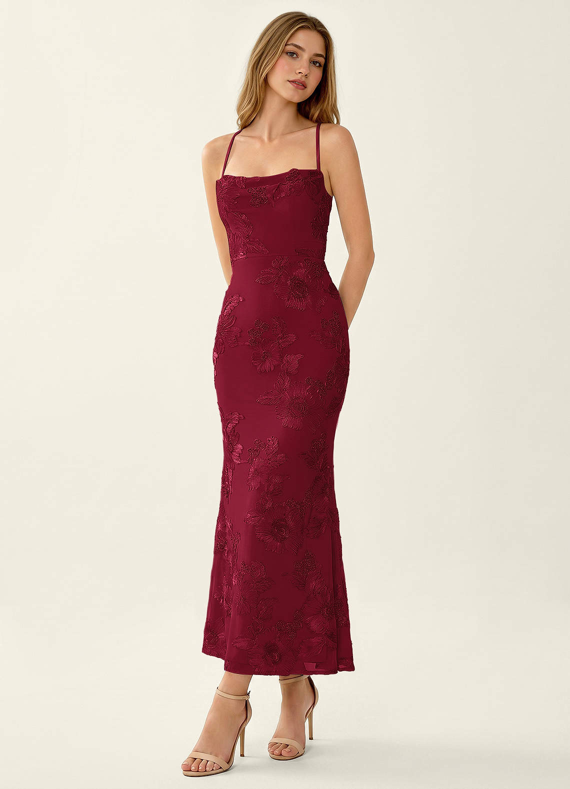 Octavenlly Burgundy Lace Mesh Wedding Guest | Azazie