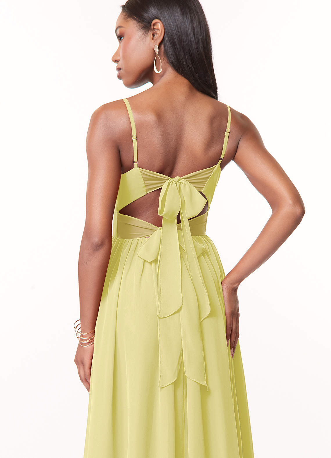 Azazie Zeya Bridesmaid Dresses Lemon Sorbet A-Line V-Neck Pleated Chiffon Dress image1