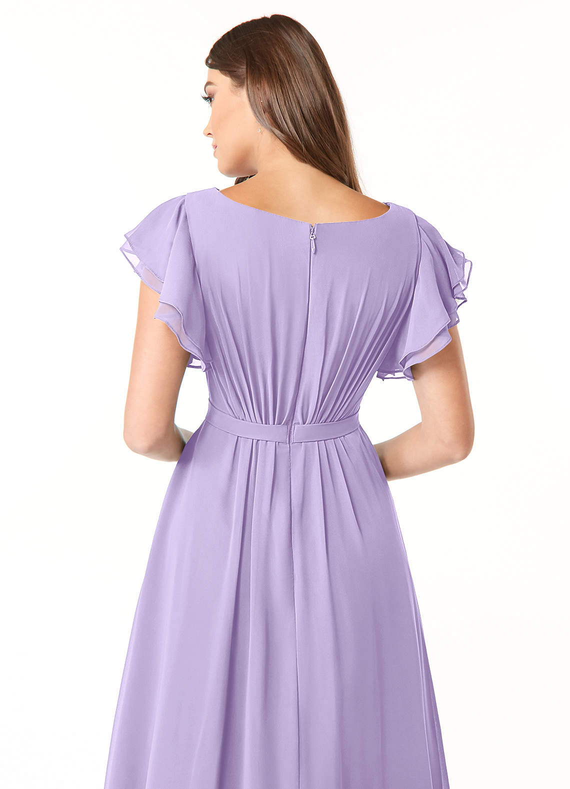 Azazie Daphne Bescheiden Bruidsmeisjekleding A-Lijn Geruffeld Chiffon Vloerlengte Jurk image4