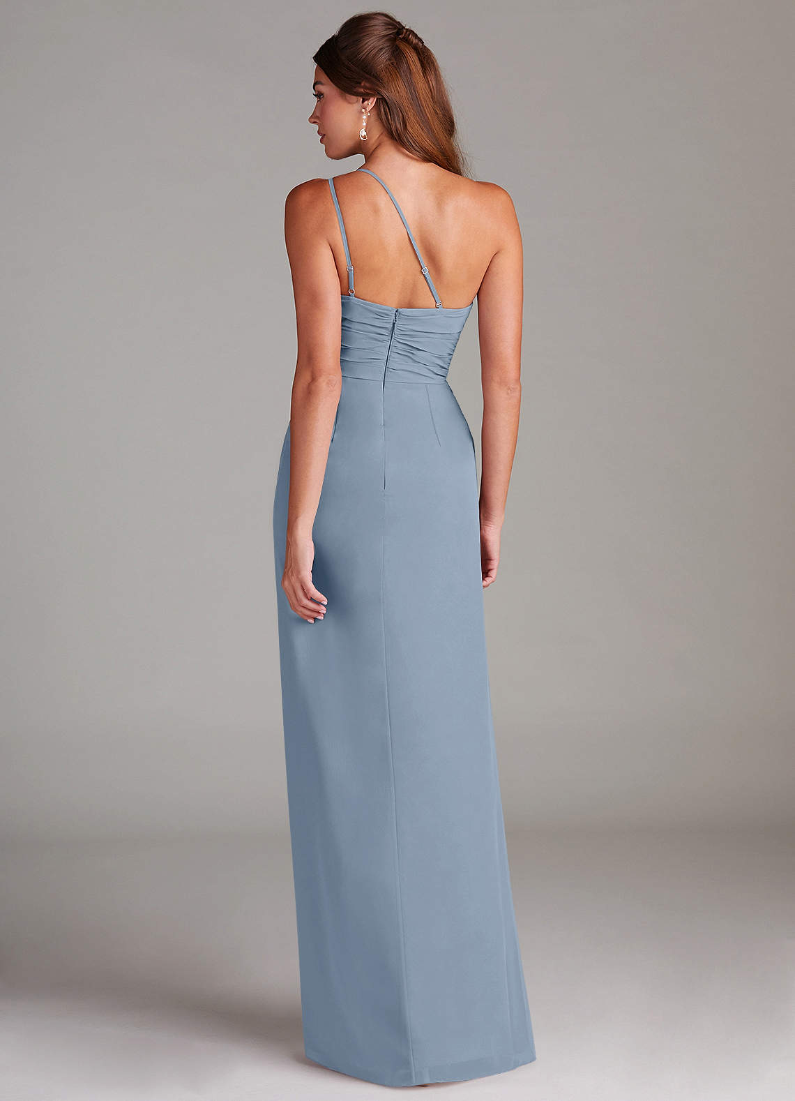 Azazie Eren Bridesmaid Dresses Dusty Blue Sheath One Shoulder Chiffon Dress image6