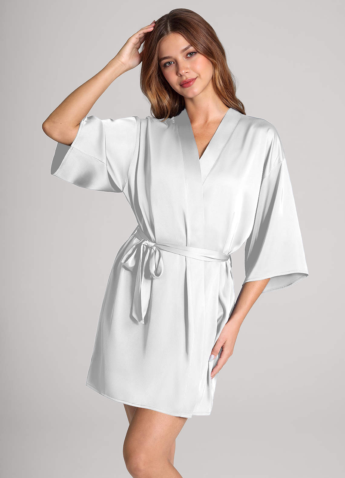 front Matching Color 2-Piece Satin Robe and Slip Set