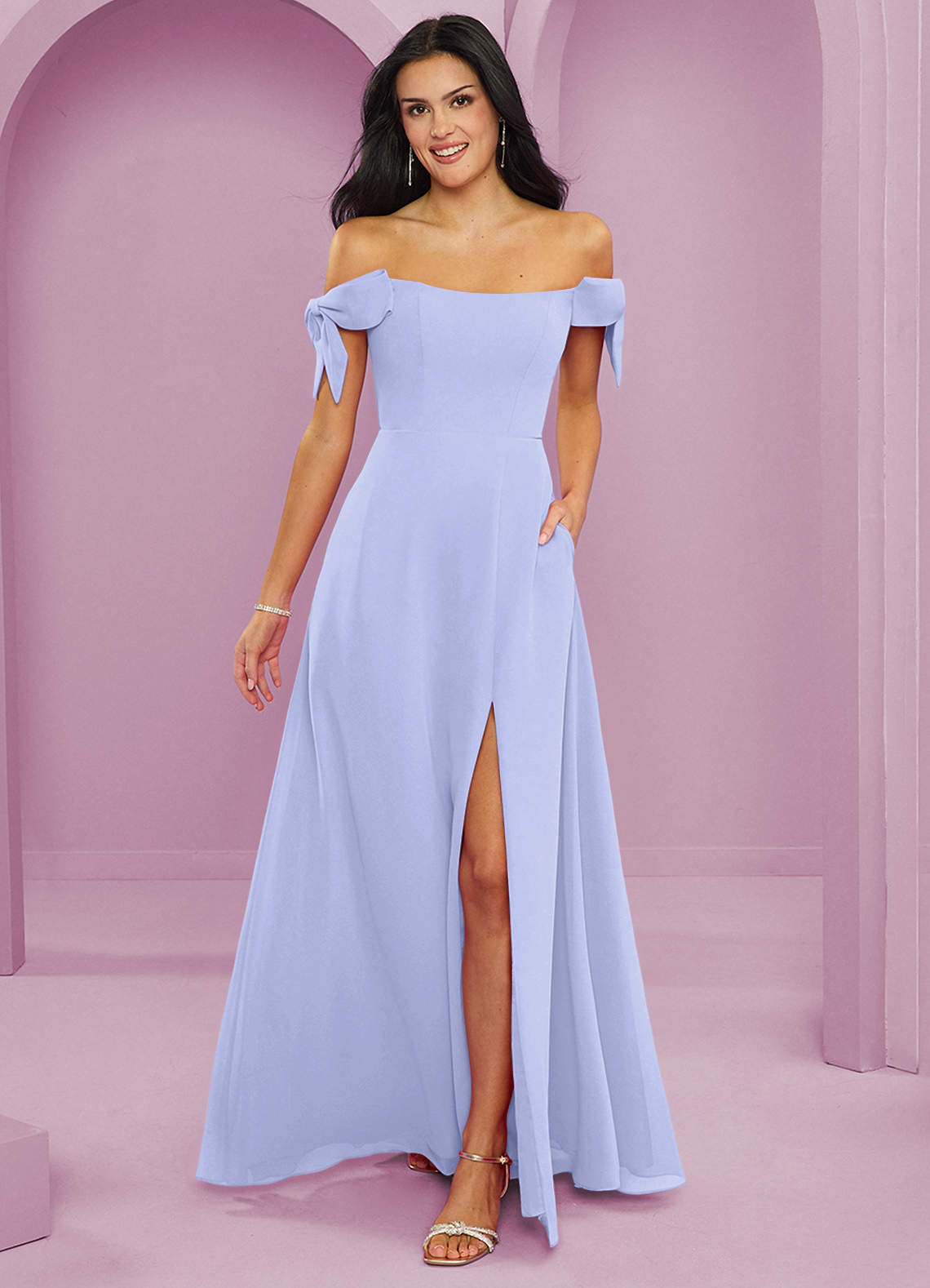 Barbie ♥ Azazie Bridesmaid Dresses Lavender A-Line Off the Shoulder Chiffon Convertible Dress image1