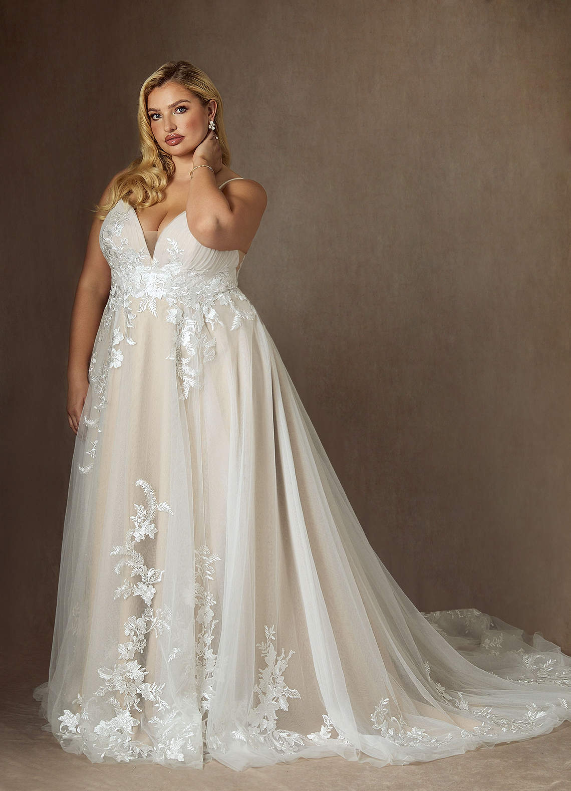 Azazie Rhodes Diamond White Champagne A-Line V-Neck Sequins Tulle