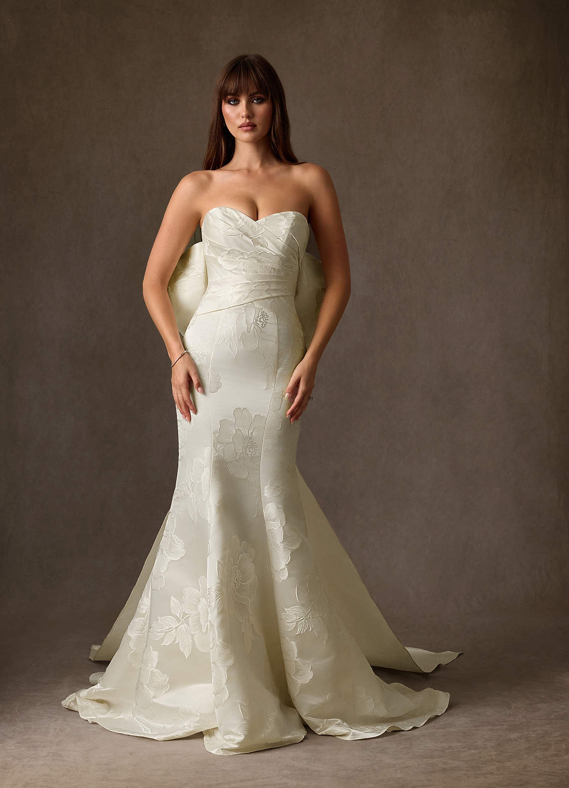 Azazie Nita Abiti da Sposa Abito Sirena in Jacquard Floreale Senza Cinturino Crema image6