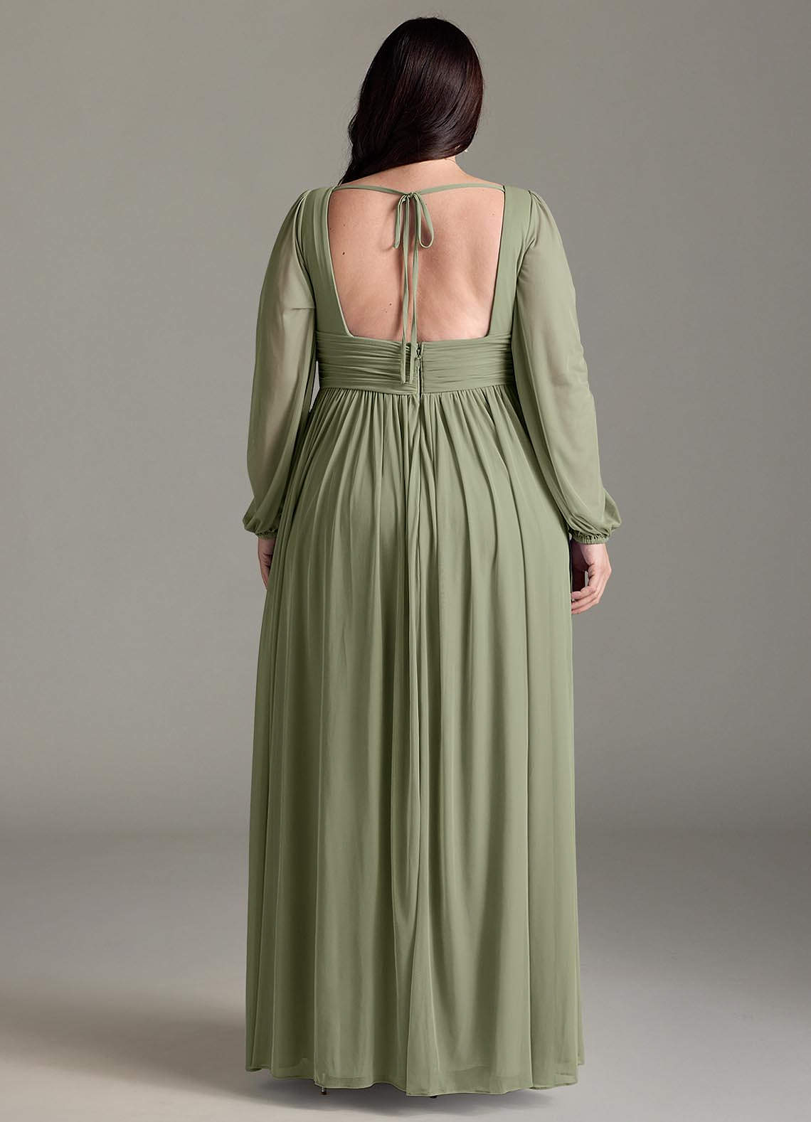 Azazie Norah Vestidos de madrinha de casamento Vestido Pistache de Chiffon de Linha A com Manga comprida image6