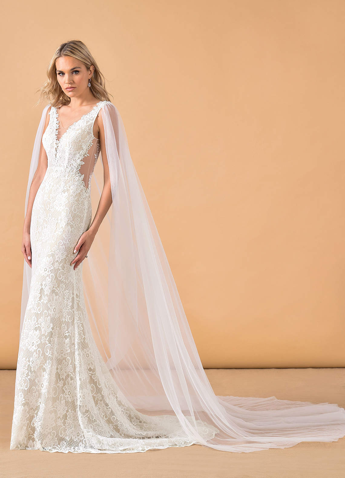 Azazie Gracen Robes de mariée Robe Sirène en Tulle Col V en dentelle Diamant Blanc Champagne image6