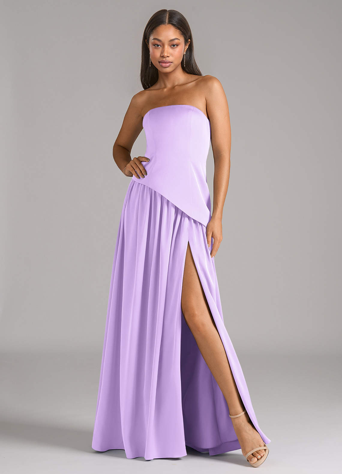 Azazie Adeline Bridesmaid Dresses Lilac A-Line Strapless Stretch Satin Convertible Dress image1
