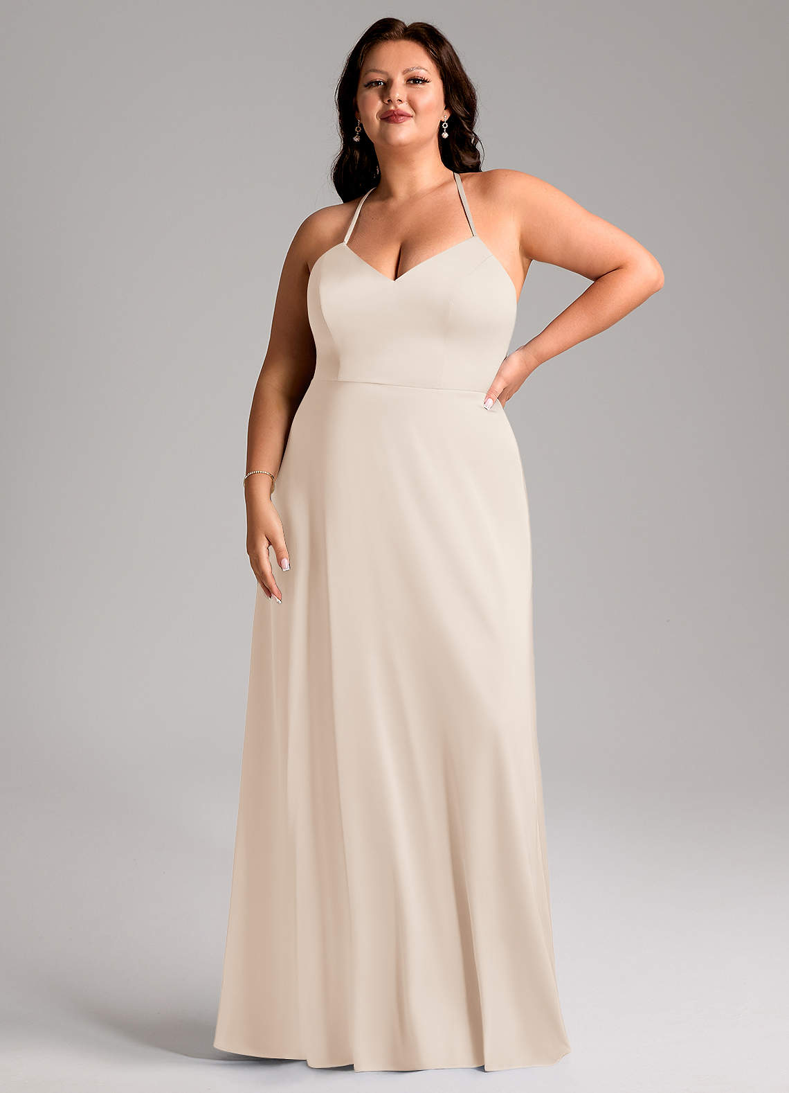 Azazie Mei Abiti da Damigella Abito A-Line in Raso Elasticizzato con Scollo a V Alabastro Bianco image1